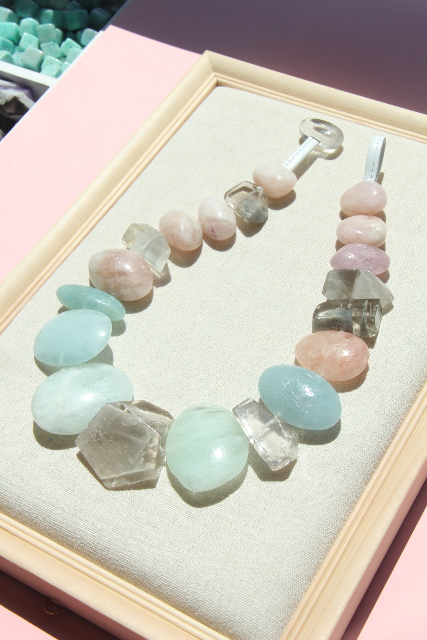 Necklace: phantom quartz, morganite