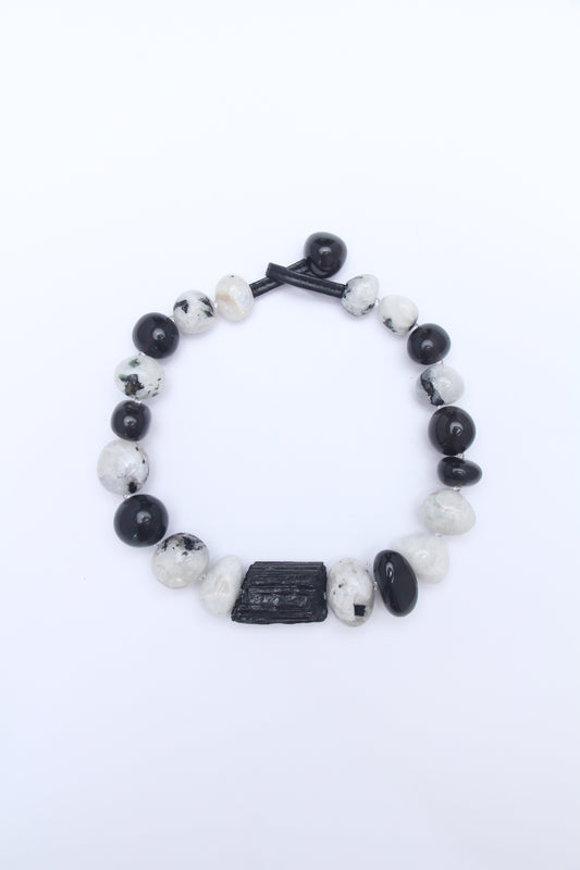 Necklace: black tourmaline, moonstone, obsidian