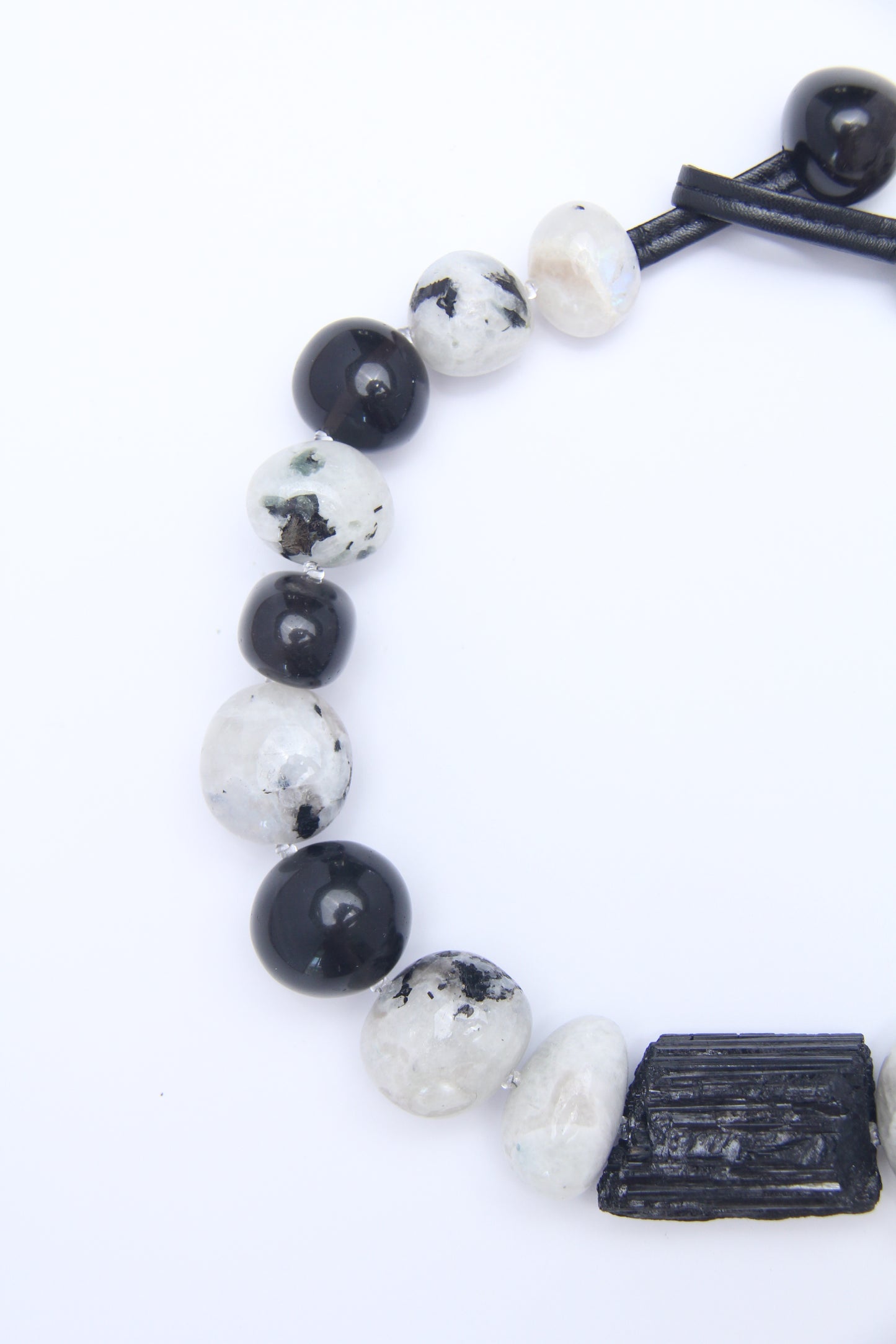 Necklace: black tourmaline, moonstone, obsidian