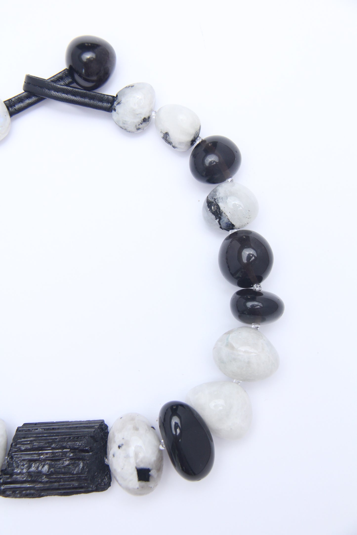 Necklace: black tourmaline, moonstone, obsidian