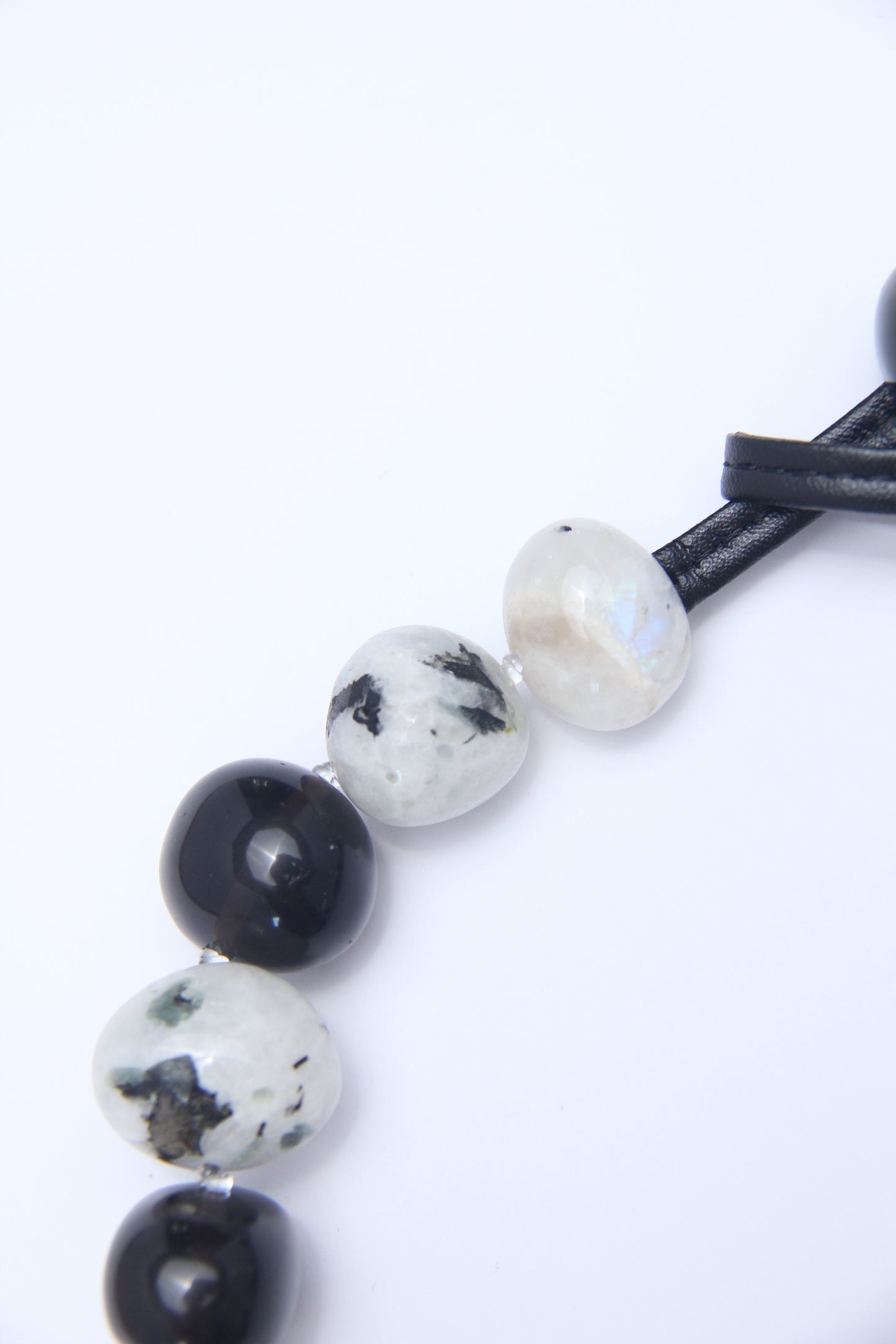 Necklace: black tourmaline, moonstone, obsidian