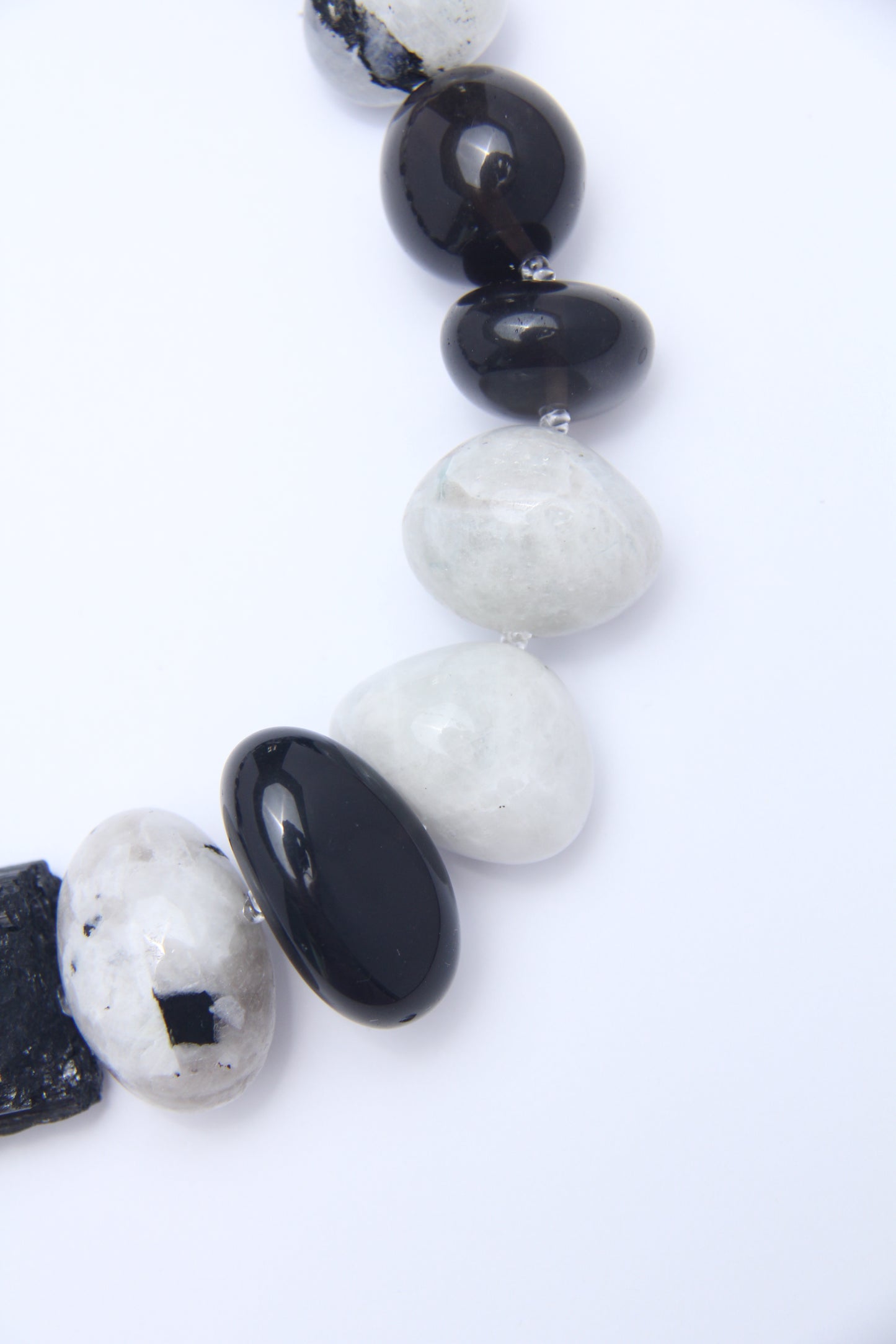 Necklace: black tourmaline, moonstone, obsidian