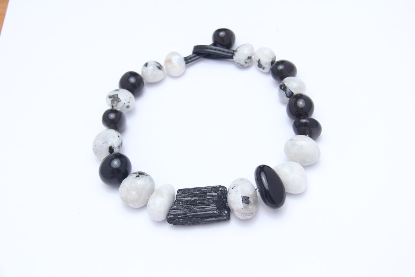 Necklace: black tourmaline, moonstone, obsidian