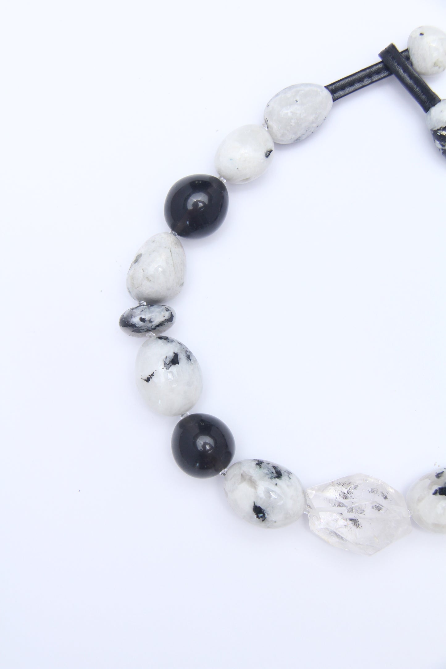 Necklace: herkimer diamond, moonstone, obsidian