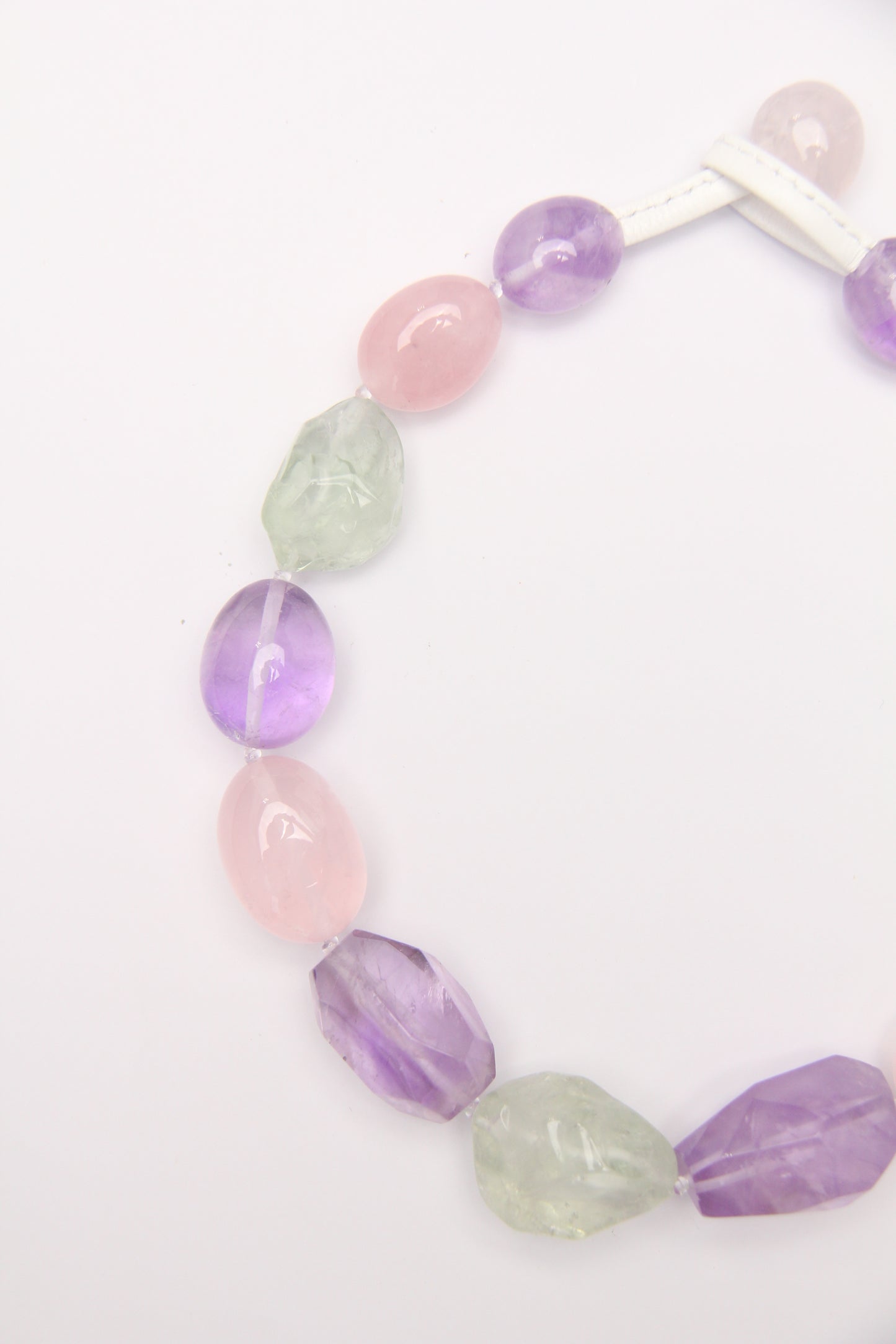 Necklace: amethyst, prasem quartz, rose quartz