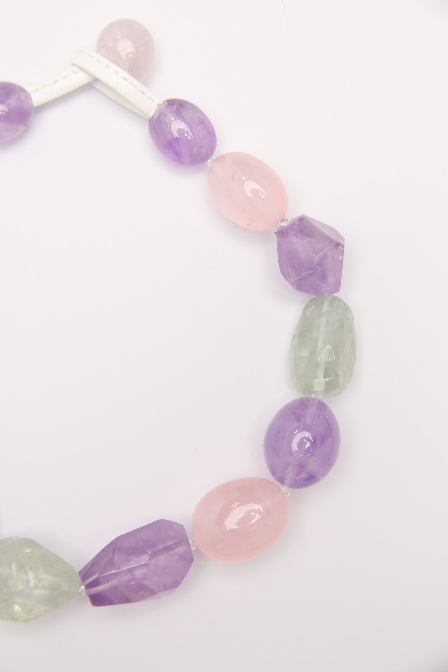 Necklace: amethyst, prasem quartz, rose quartz