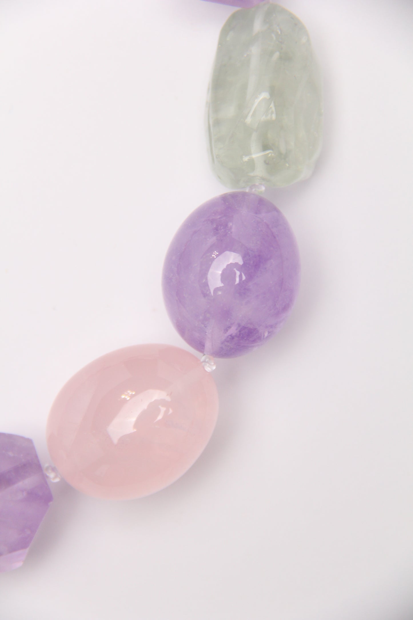 Necklace: amethyst, prasem quartz, rose quartz