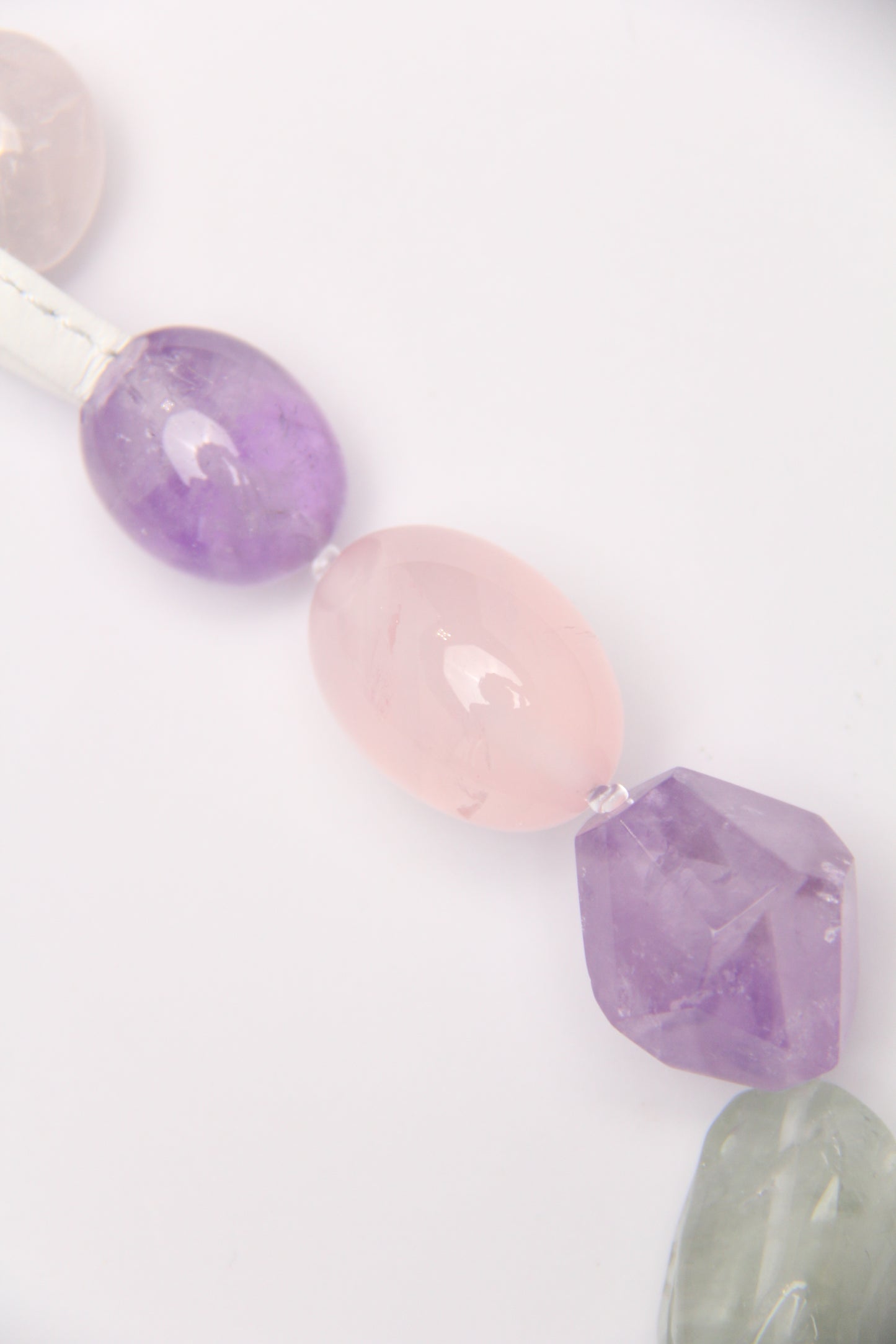 Necklace: amethyst, prasem quartz, rose quartz