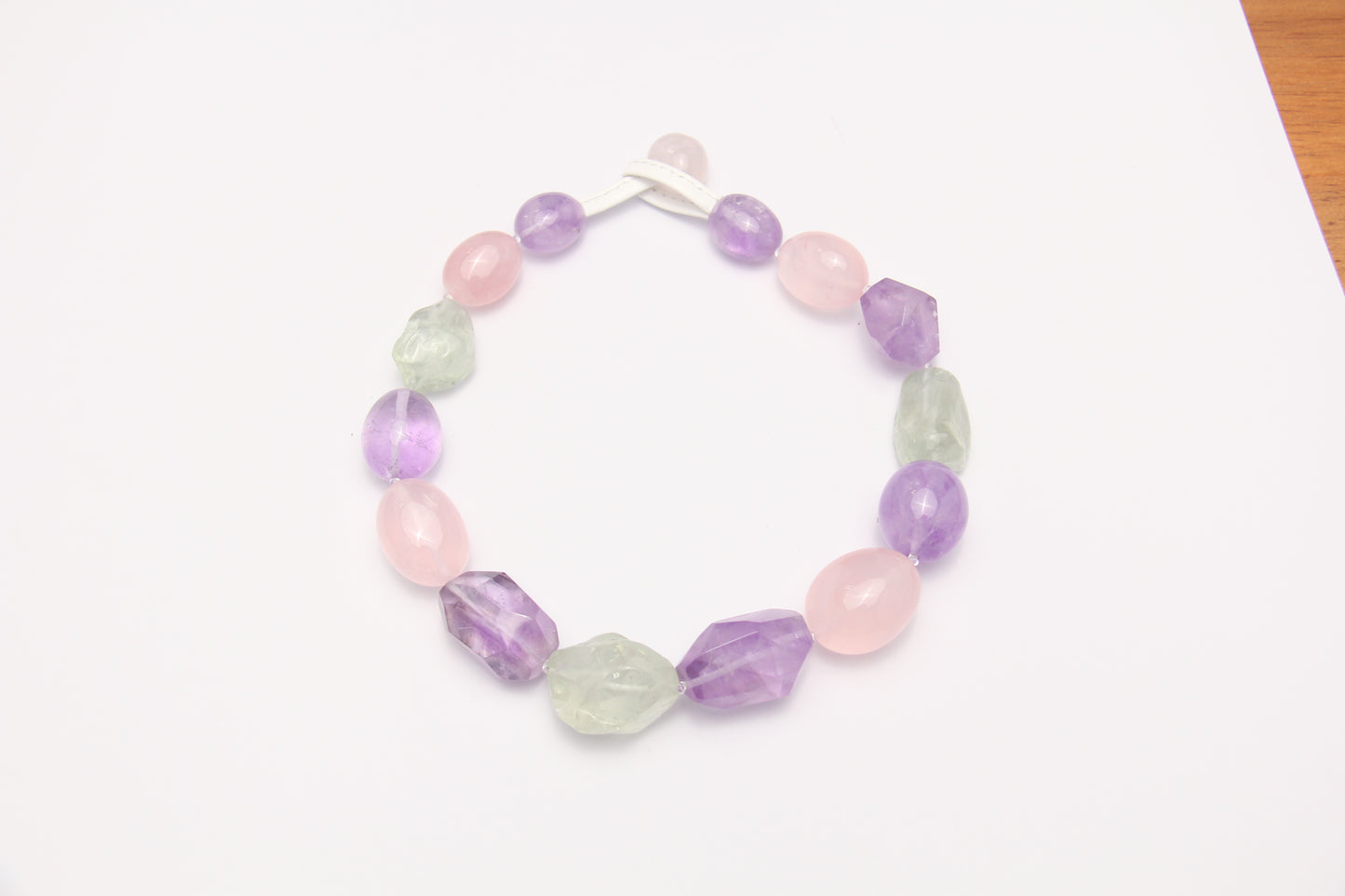 Necklace: amethyst, prasem quartz, rose quartz