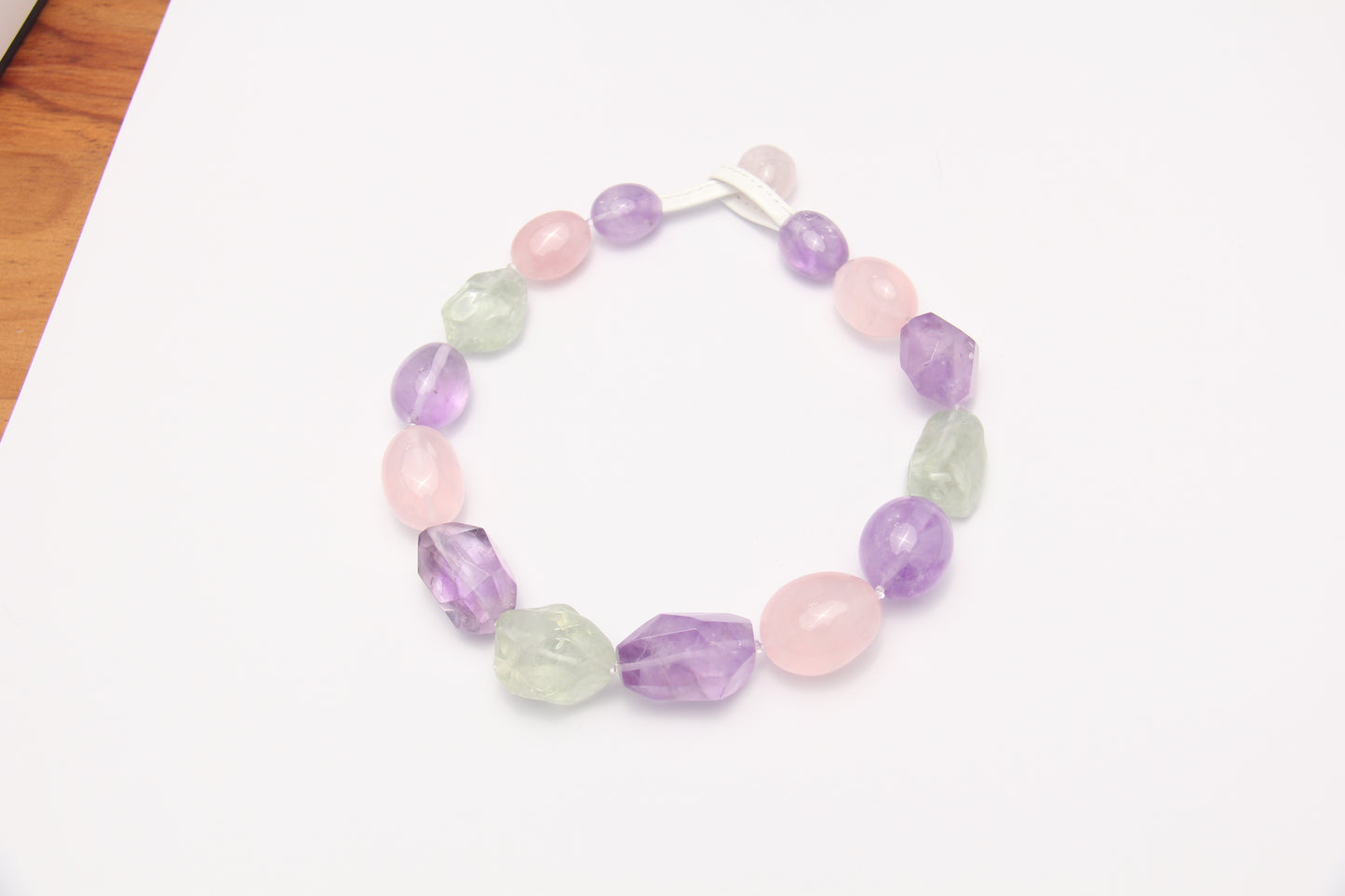 Necklace: amethyst, prasem quartz, rose quartz