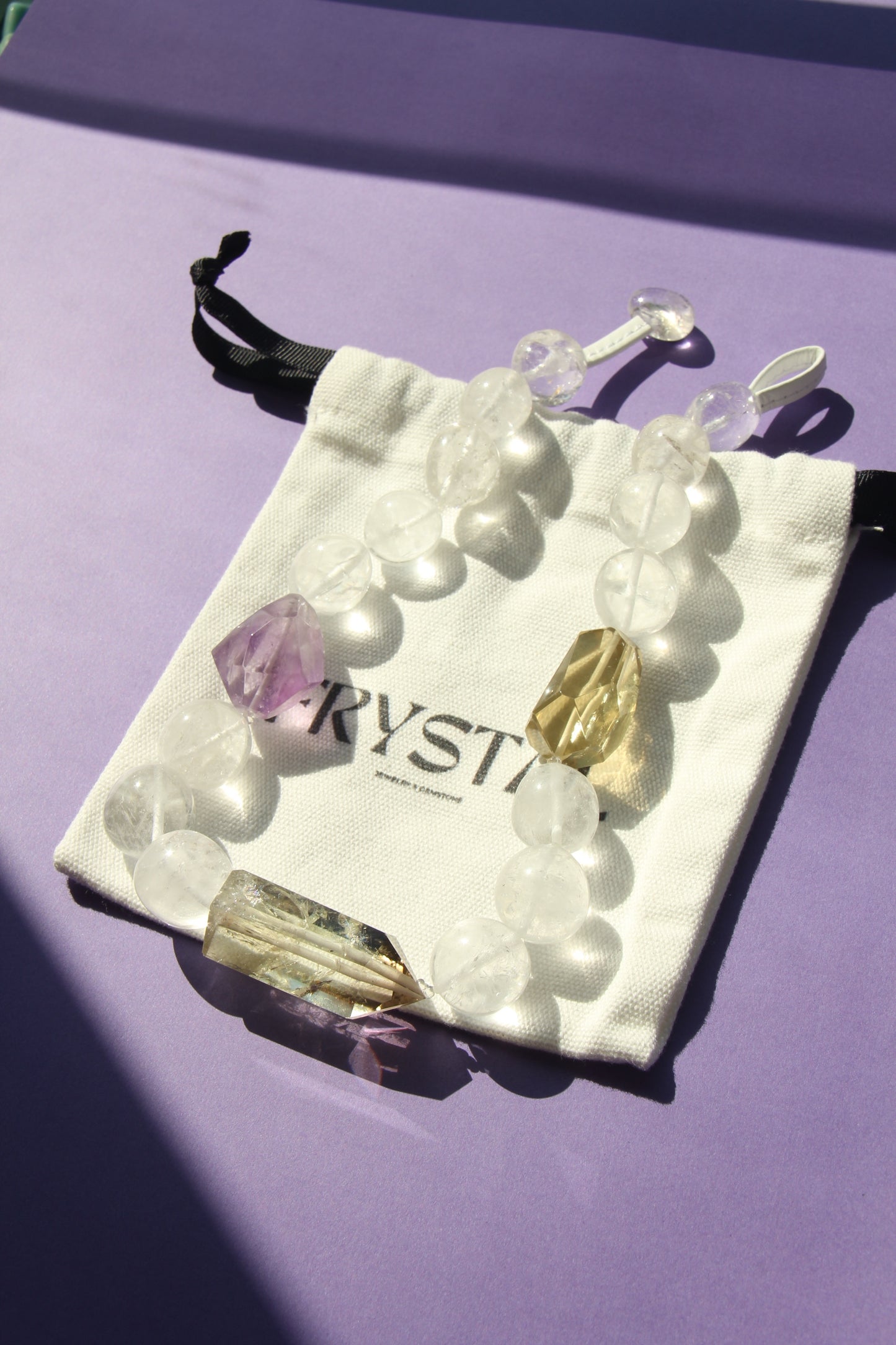 Necklace:citrine, amethyst, clear quartz