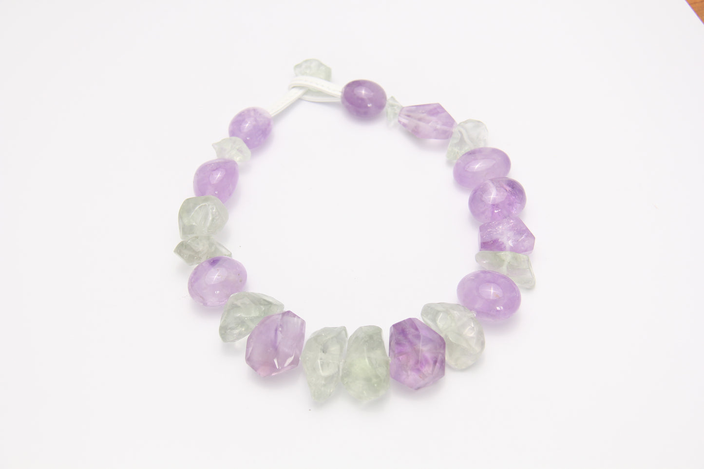 Necklace: amethyst, prasem quartz