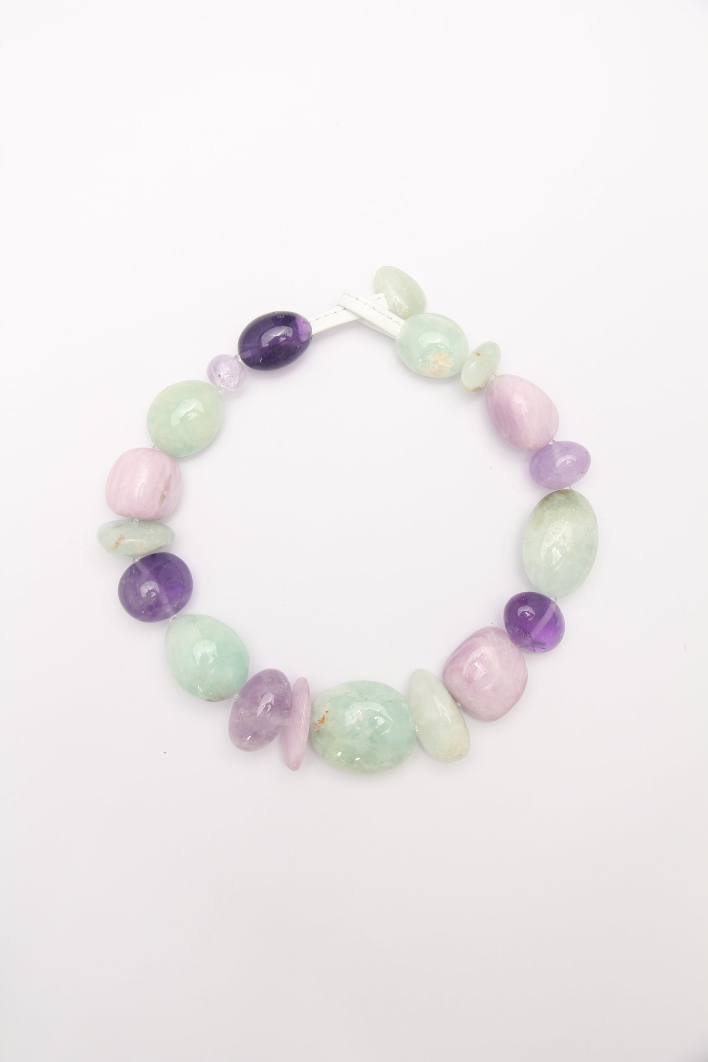 Necklace: kunzite, amethyst, prehnite