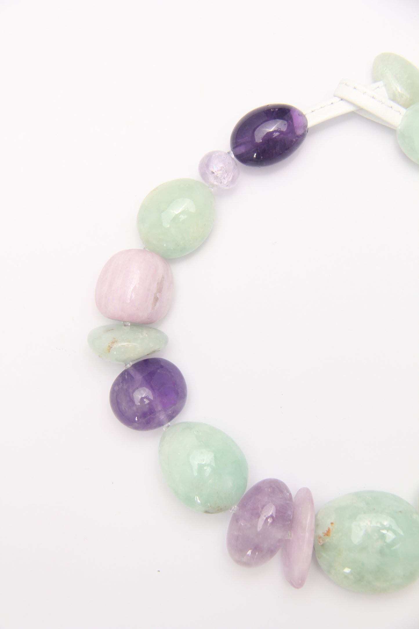 Necklace: kunzite, amethyst, prehnite