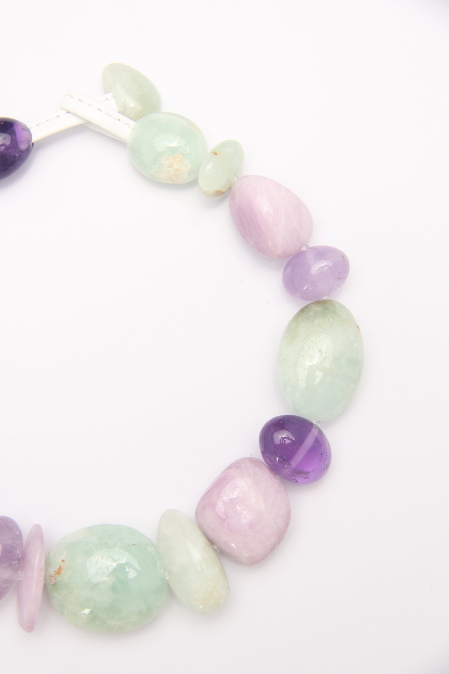 Necklace: kunzite, amethyst, prehnite