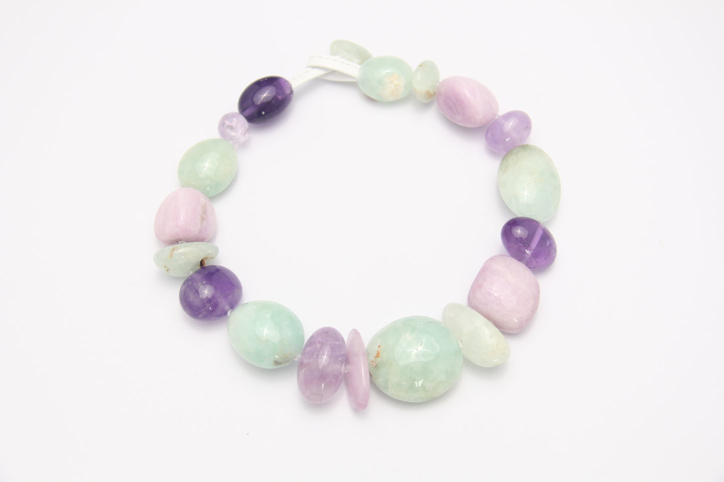 Necklace: kunzite, amethyst, prehnite