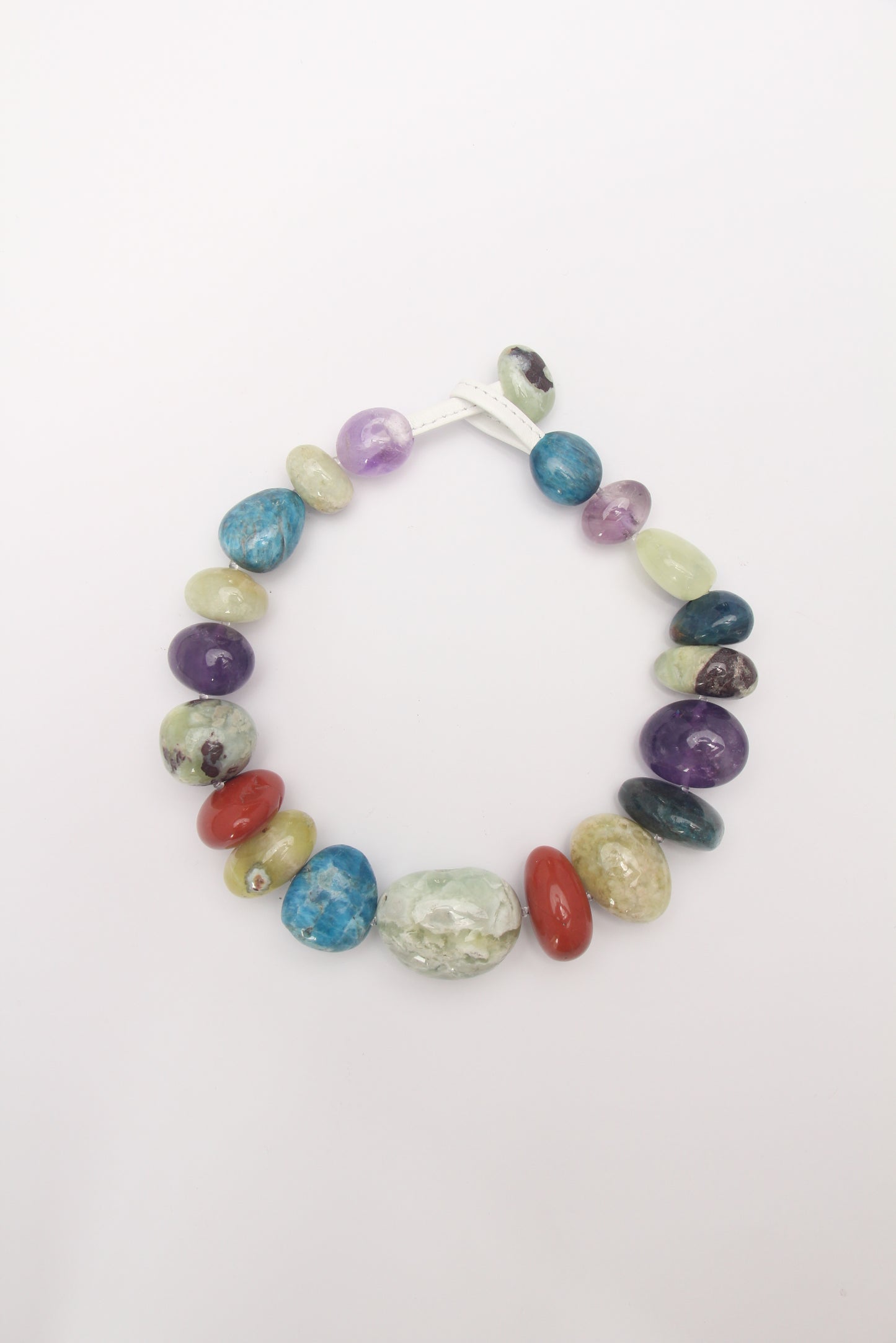 Necklace: amethyst, blue apatite, red jasper, prehnite