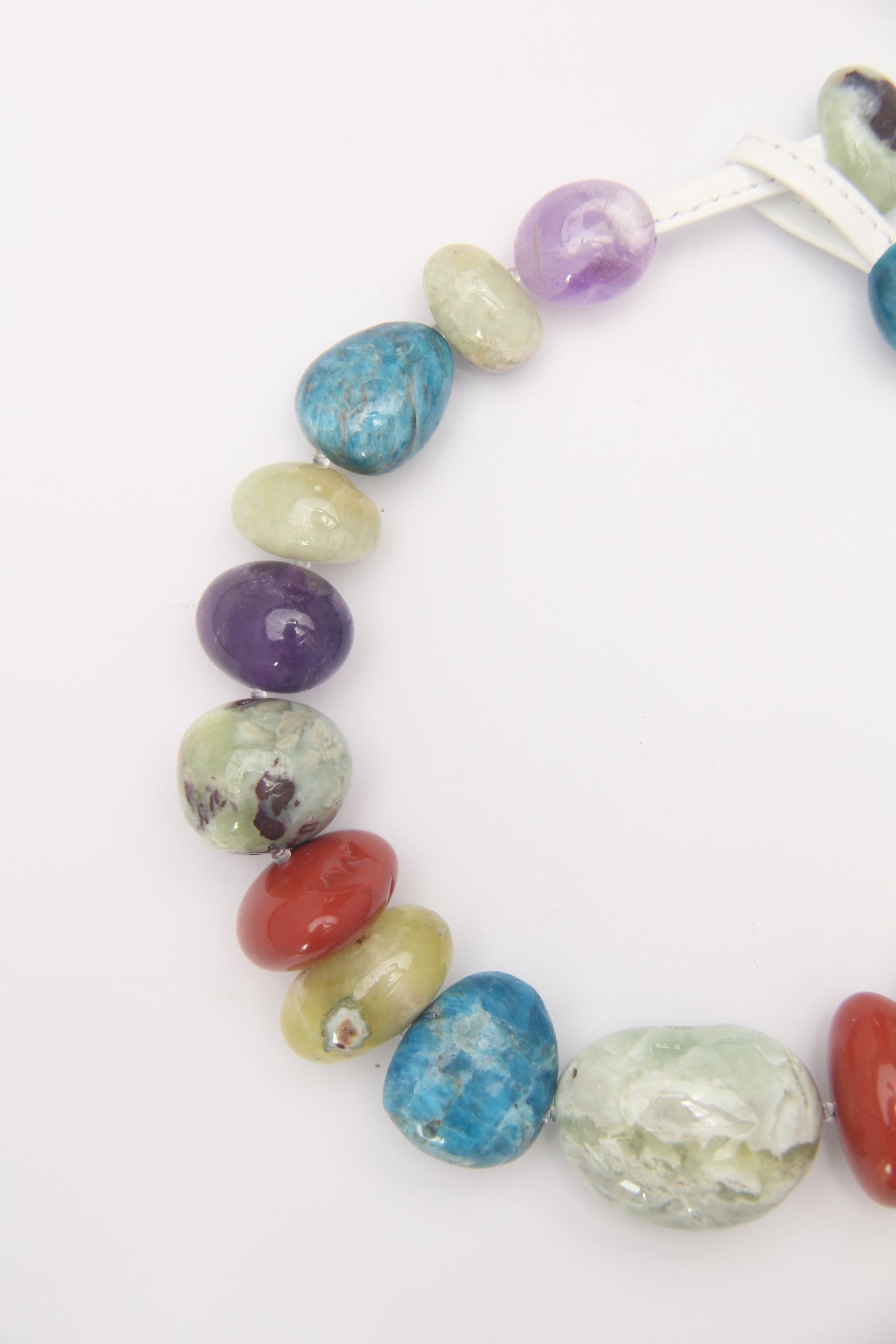 Necklace: amethyst, blue apatite, red jasper, prehnite