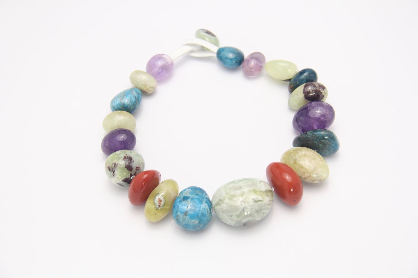 Necklace: amethyst, blue apatite, red jasper, prehnite