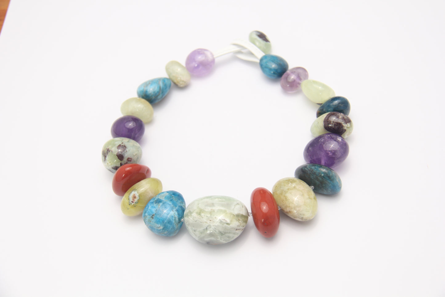 Necklace: amethyst, blue apatite, red jasper, prehnite