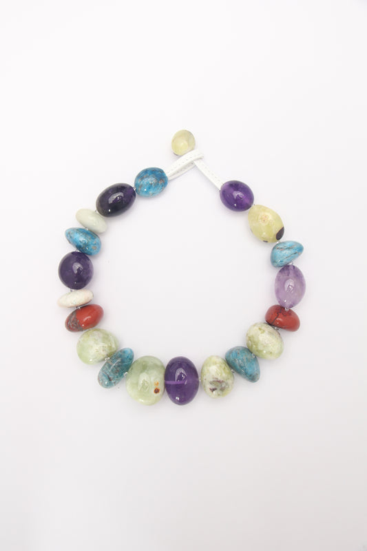 Necklace: amethyst, blue apatite, red jasper, prehnite