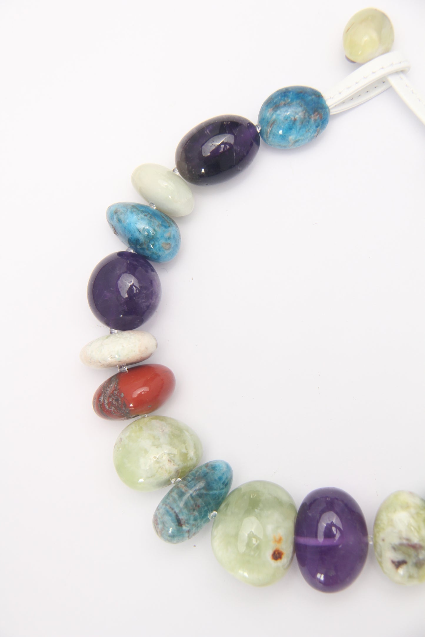 Necklace: amethyst, blue apatite, red jasper, prehnite