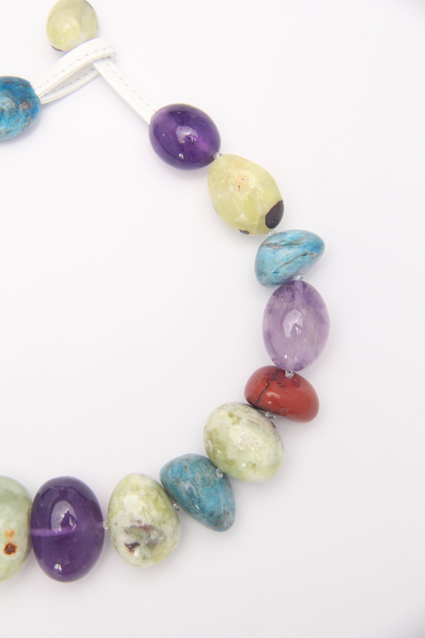 Necklace: amethyst, blue apatite, red jasper, prehnite