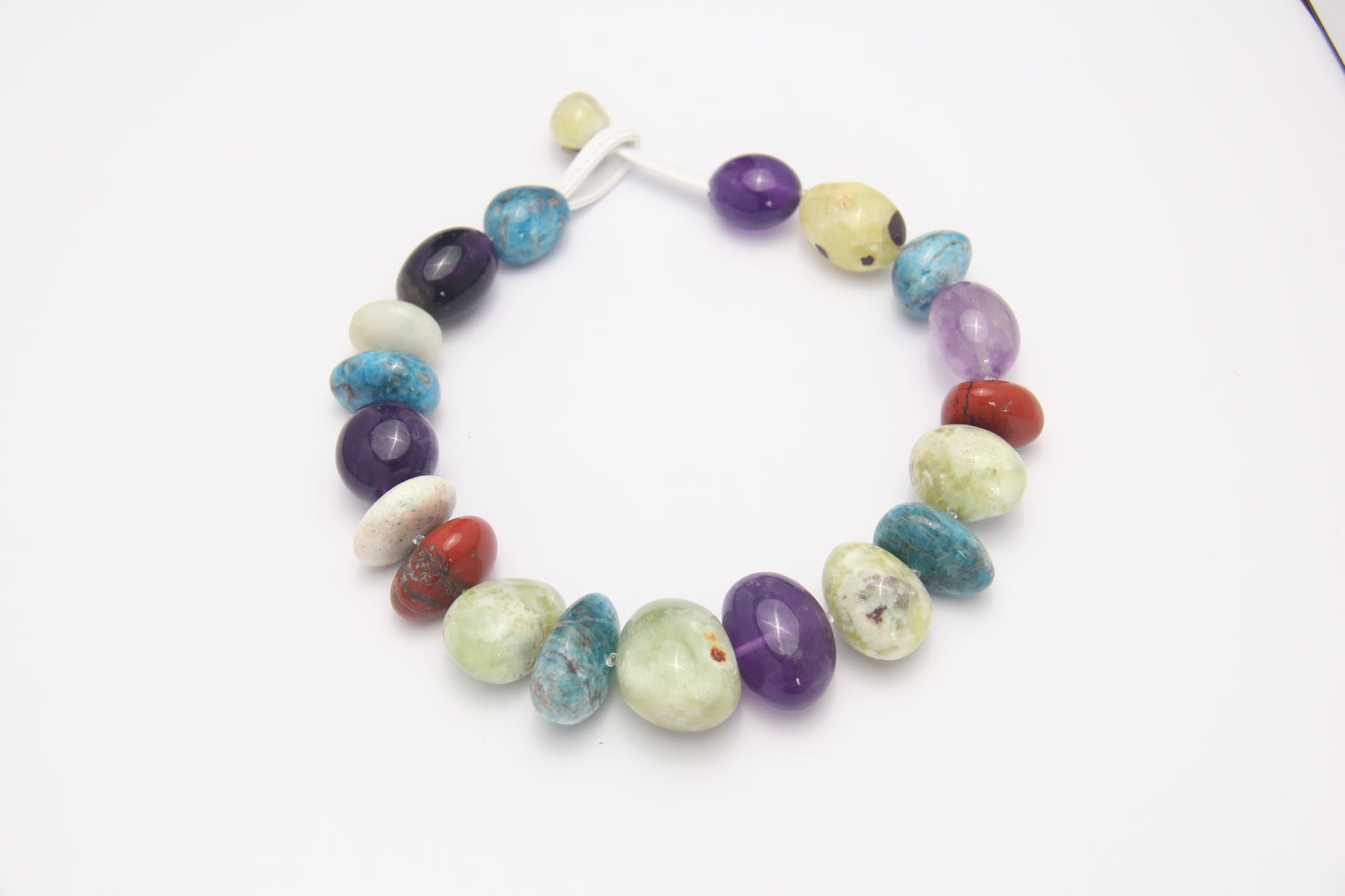 Necklace: amethyst, blue apatite, red jasper, prehnite