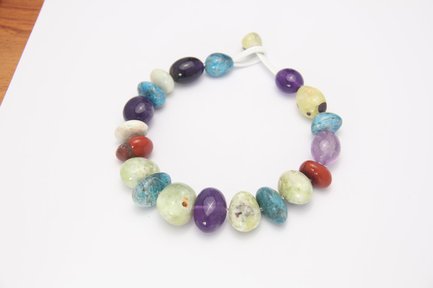 Necklace: amethyst, blue apatite, red jasper, prehnite