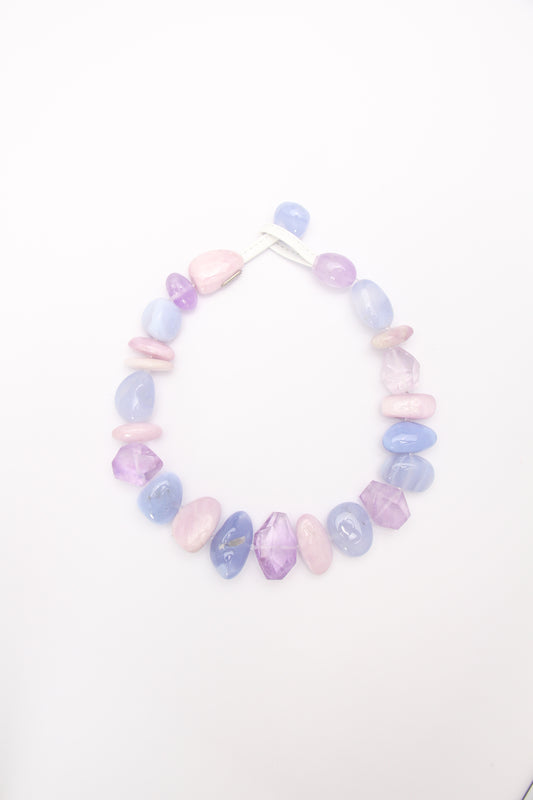 Necklace: blue lace agate, amethyst, kunzite