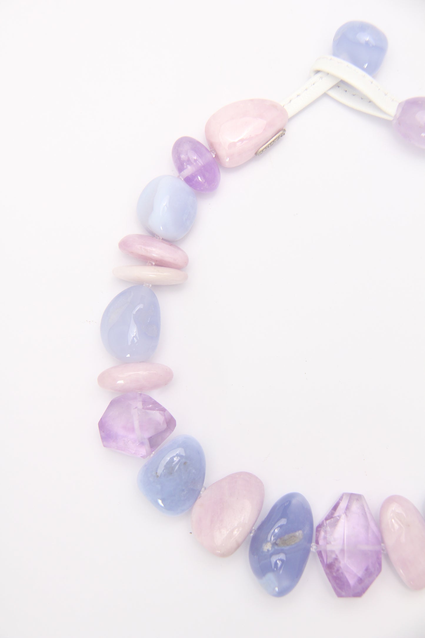 Necklace: blue lace agate, amethyst, kunzite