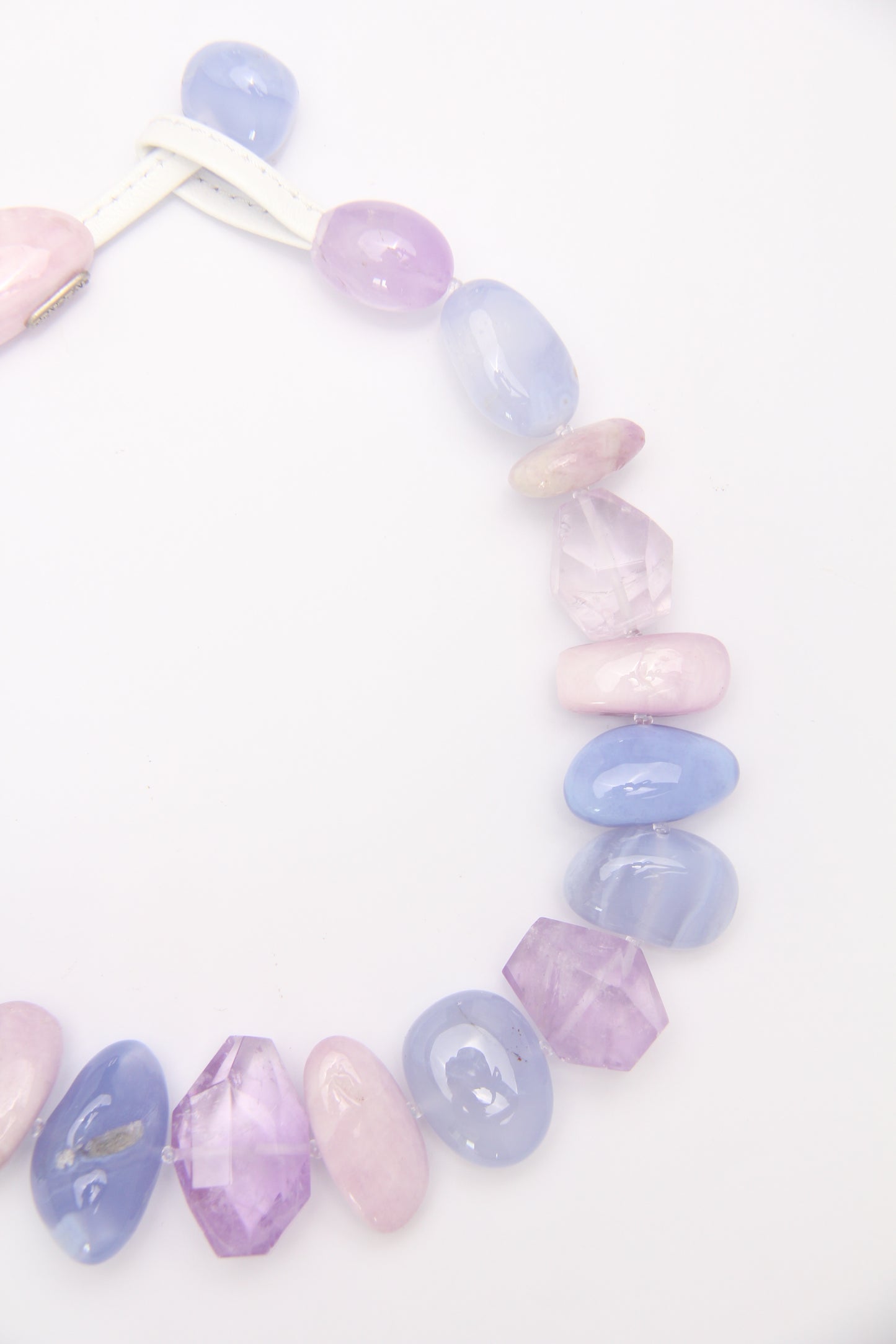 Necklace: blue lace agate, amethyst, kunzite