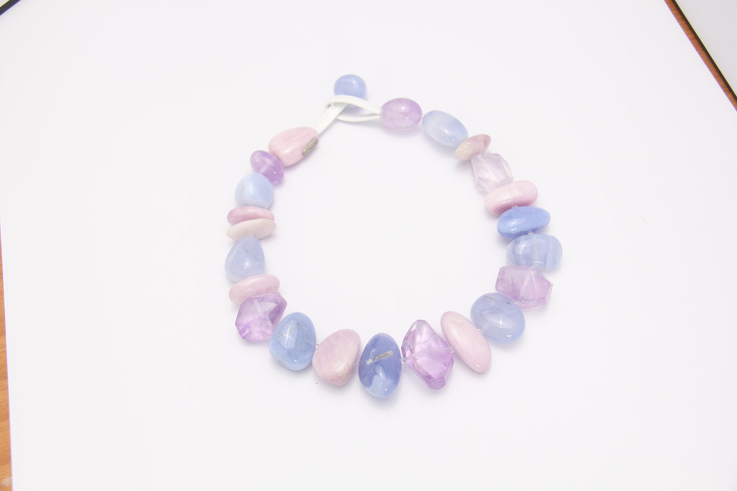 Necklace: blue lace agate, amethyst, kunzite