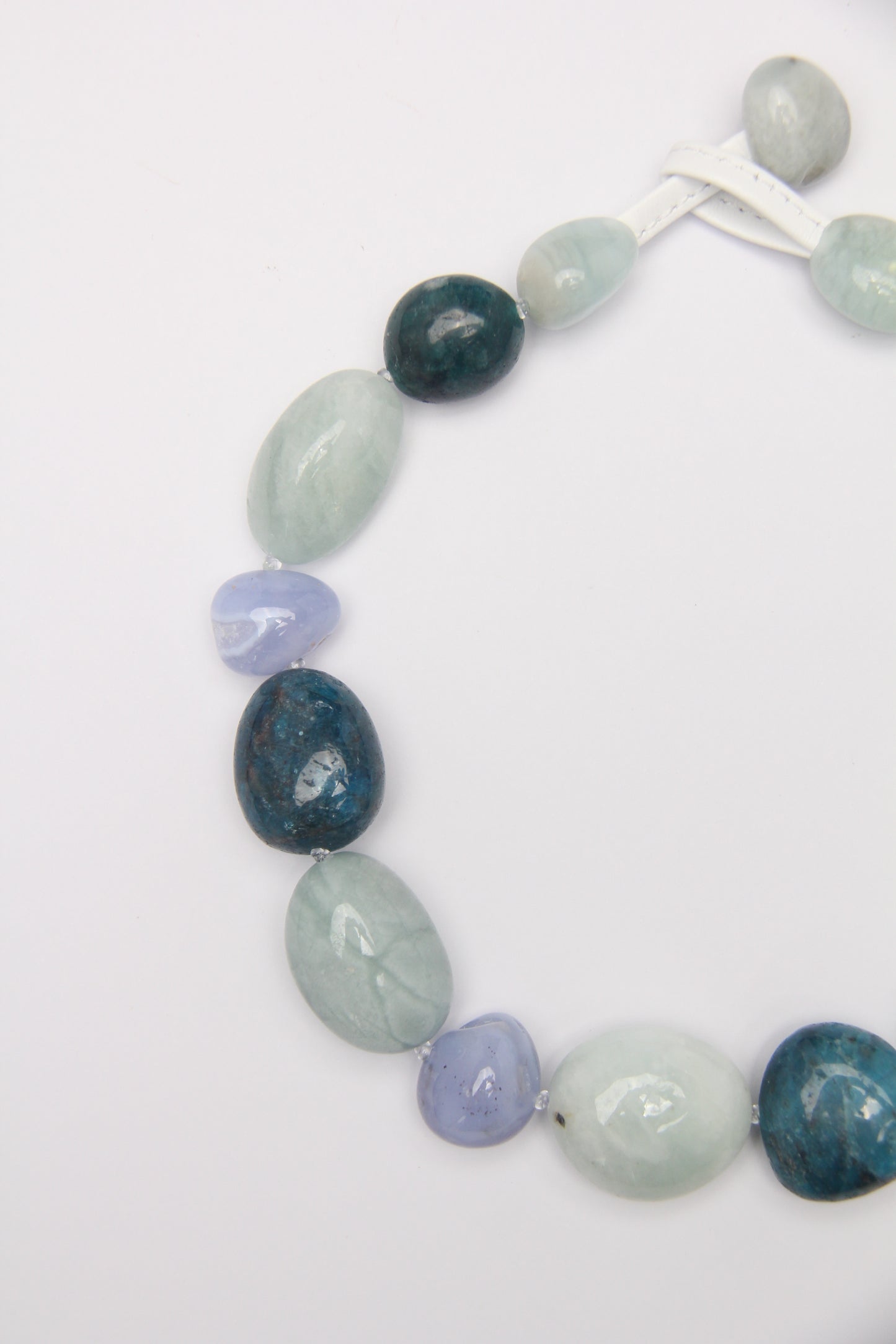 Necklace: morganite, blue lace agate, blue apatite