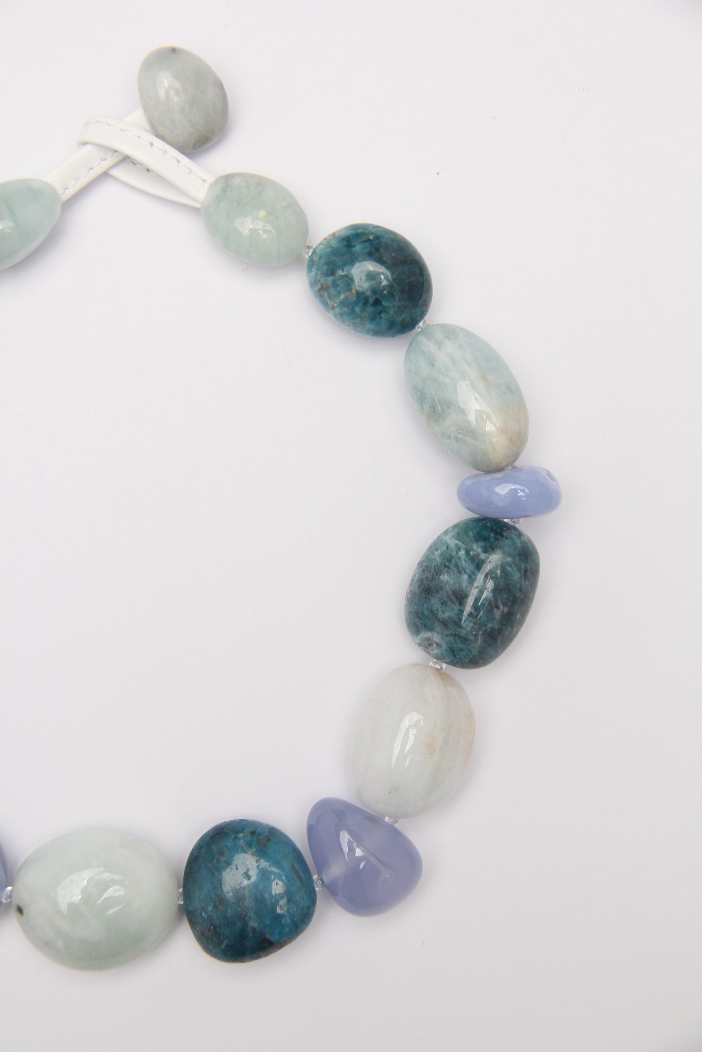 Necklace: morganite, blue lace agate, blue apatite