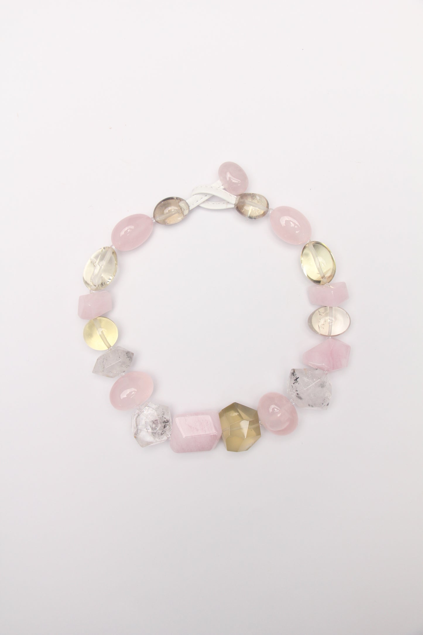 Necklace: rose quartz, citrine, herkimer diamond, morganite