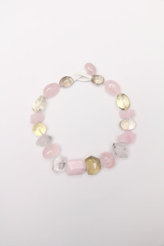 Necklace: rose quartz, citrine, herkimer diamond, morganite