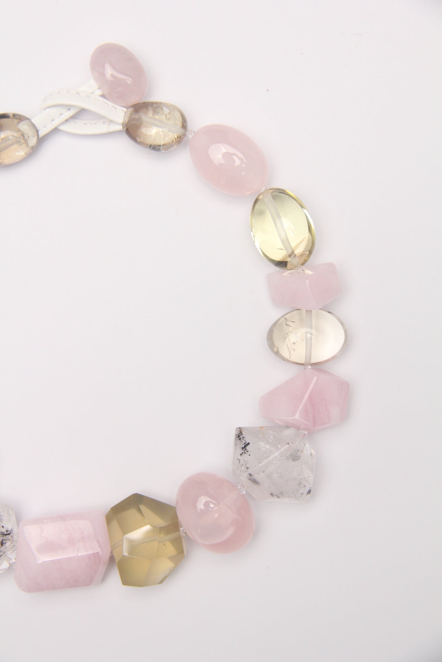 Necklace: rose quartz, citrine, herkimer diamond, morganite