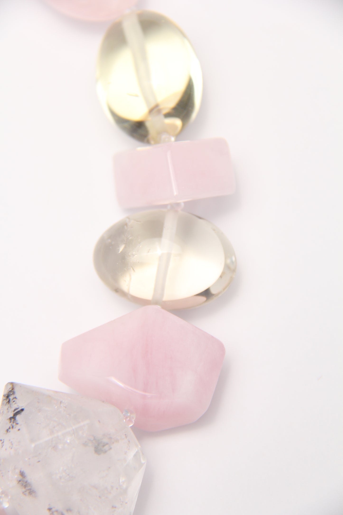 Necklace: rose quartz, citrine, herkimer diamond, morganite