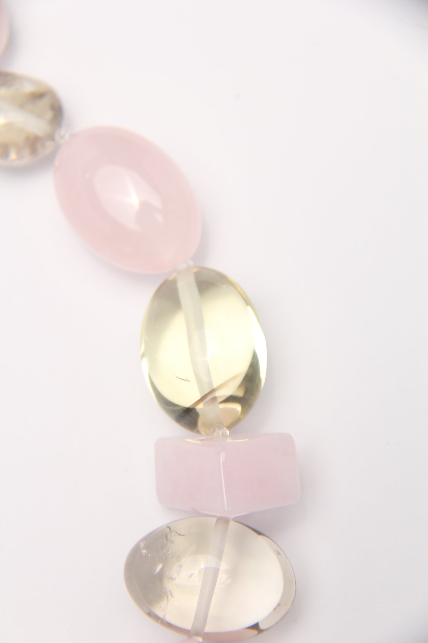 Necklace: rose quartz, citrine, herkimer diamond, morganite