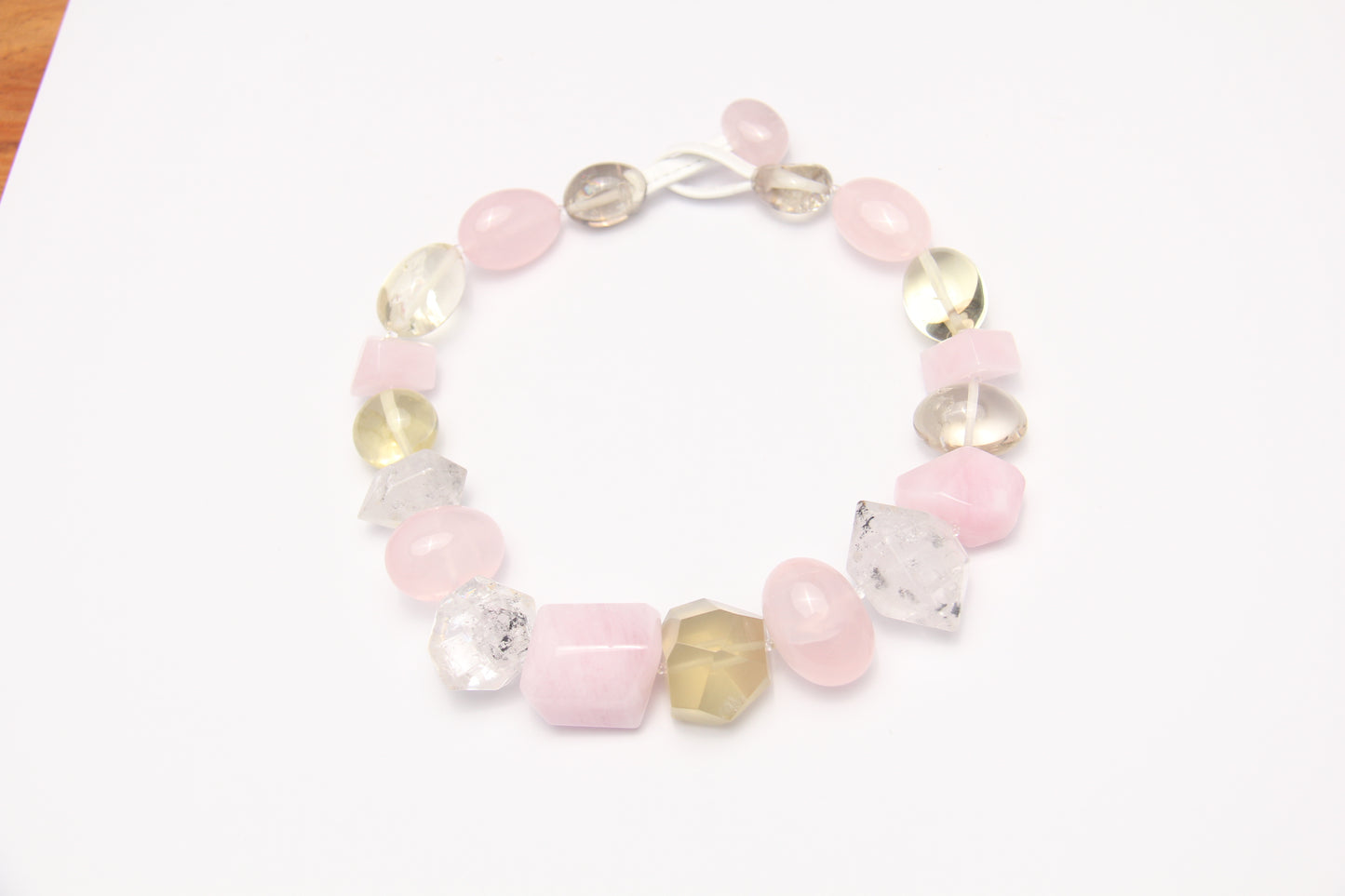 Necklace: rose quartz, citrine, herkimer diamond, morganite