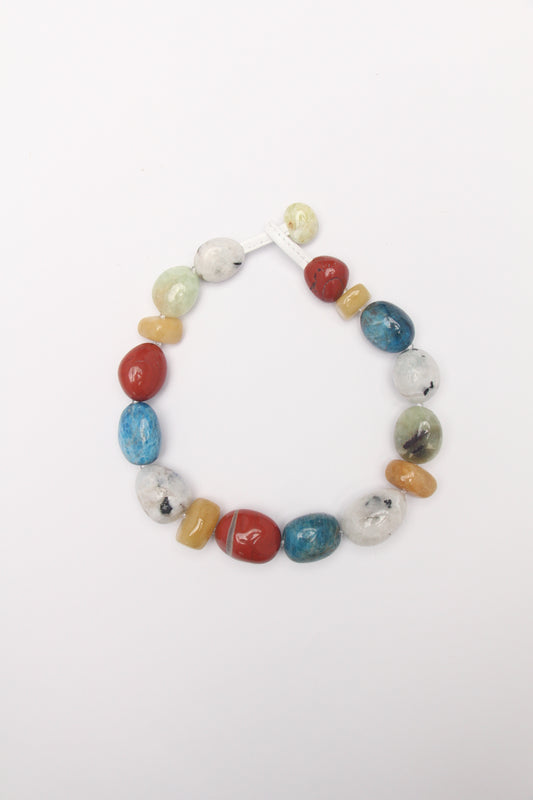 Necklace: red jasper stone, morganite, blue apatite, moonstone, prehnite