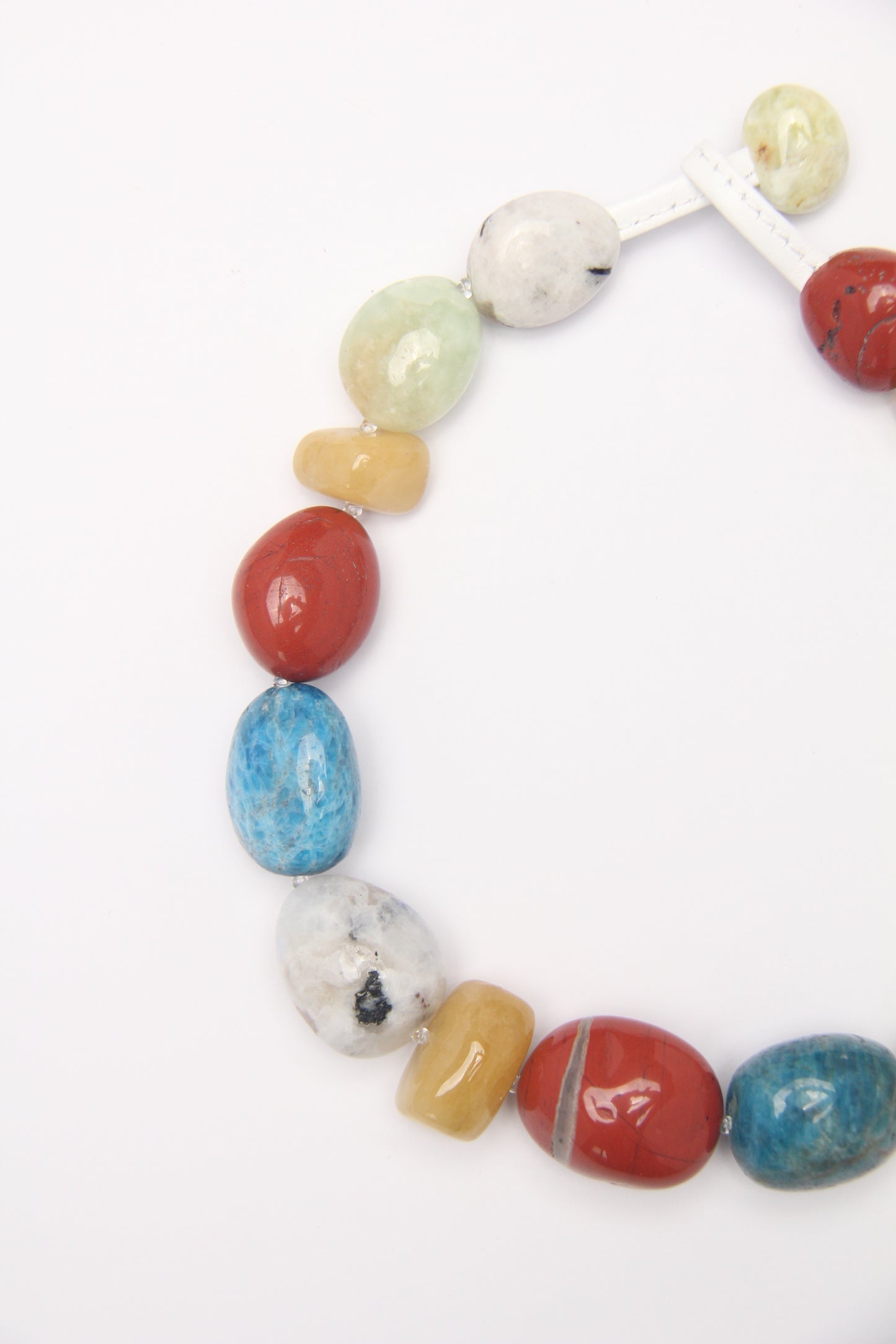 Necklace: red jasper stone, morganite, blue apatite, moonstone, prehnite