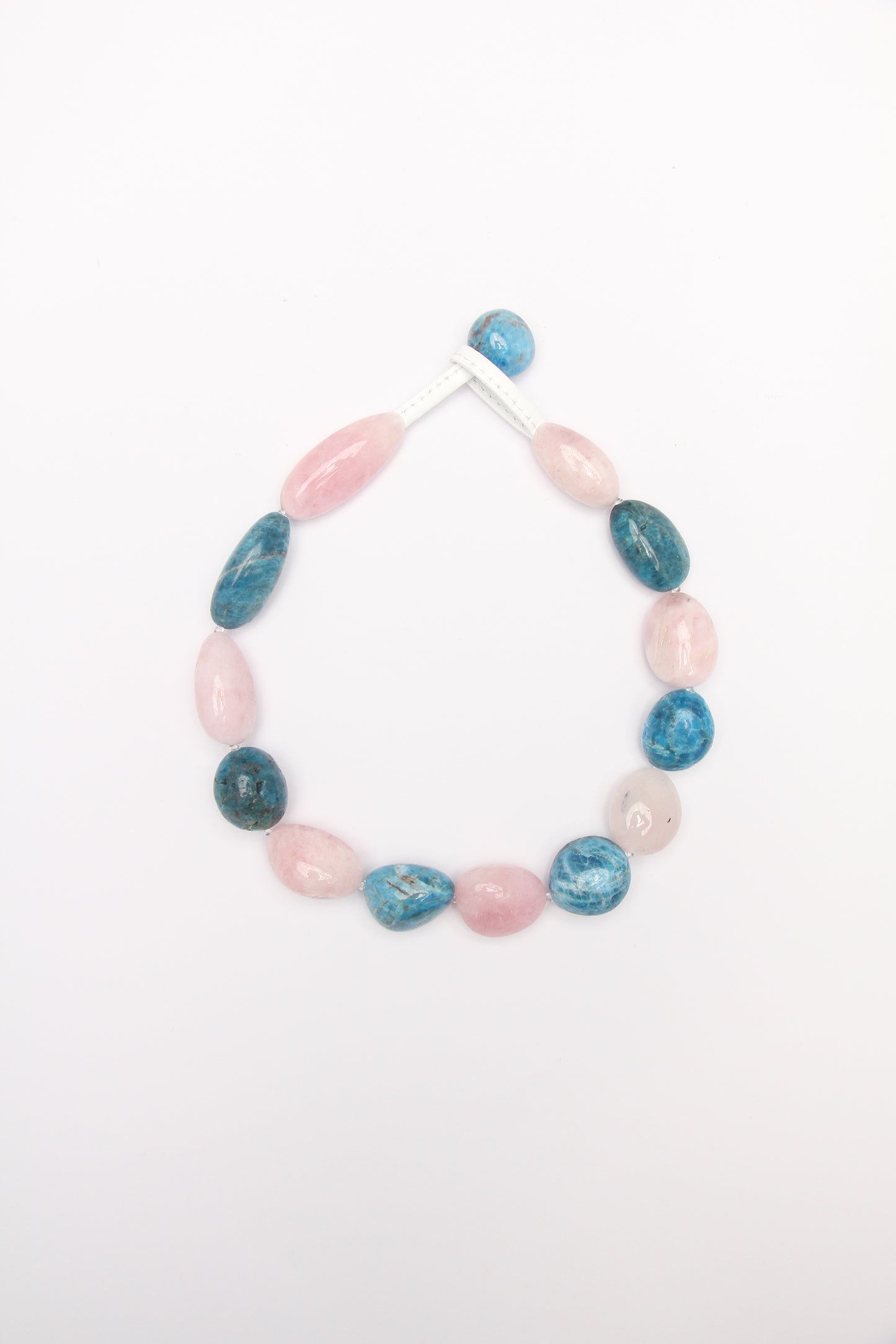 Necklace: morganite, blue apatite