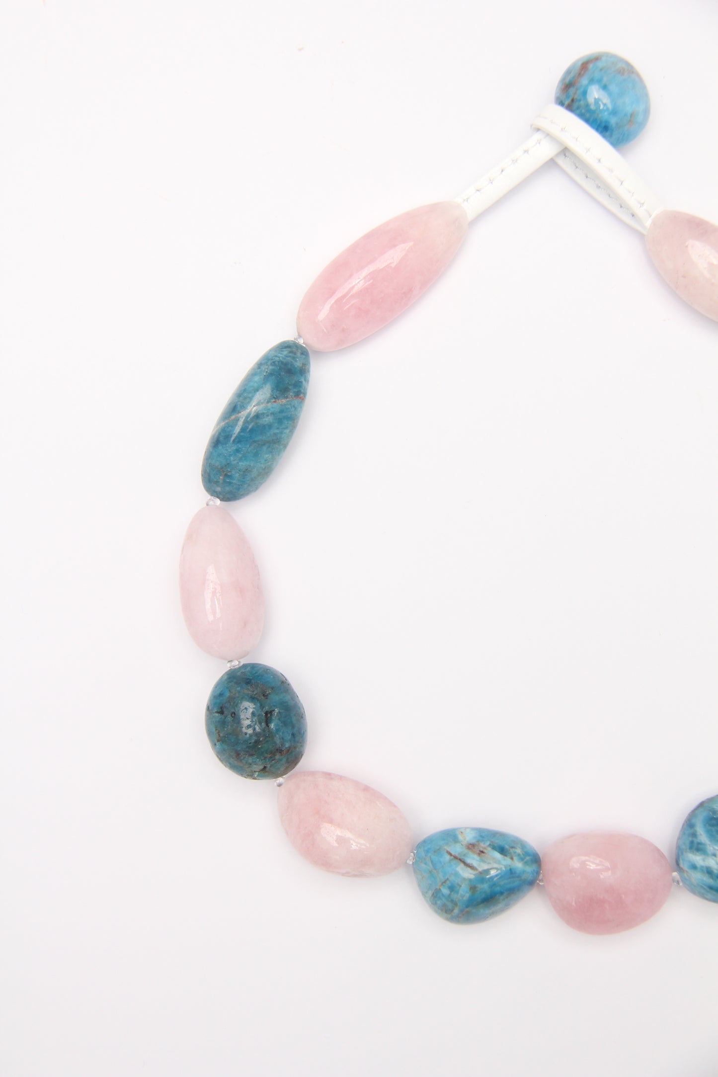 Necklace: morganite, blue apatite