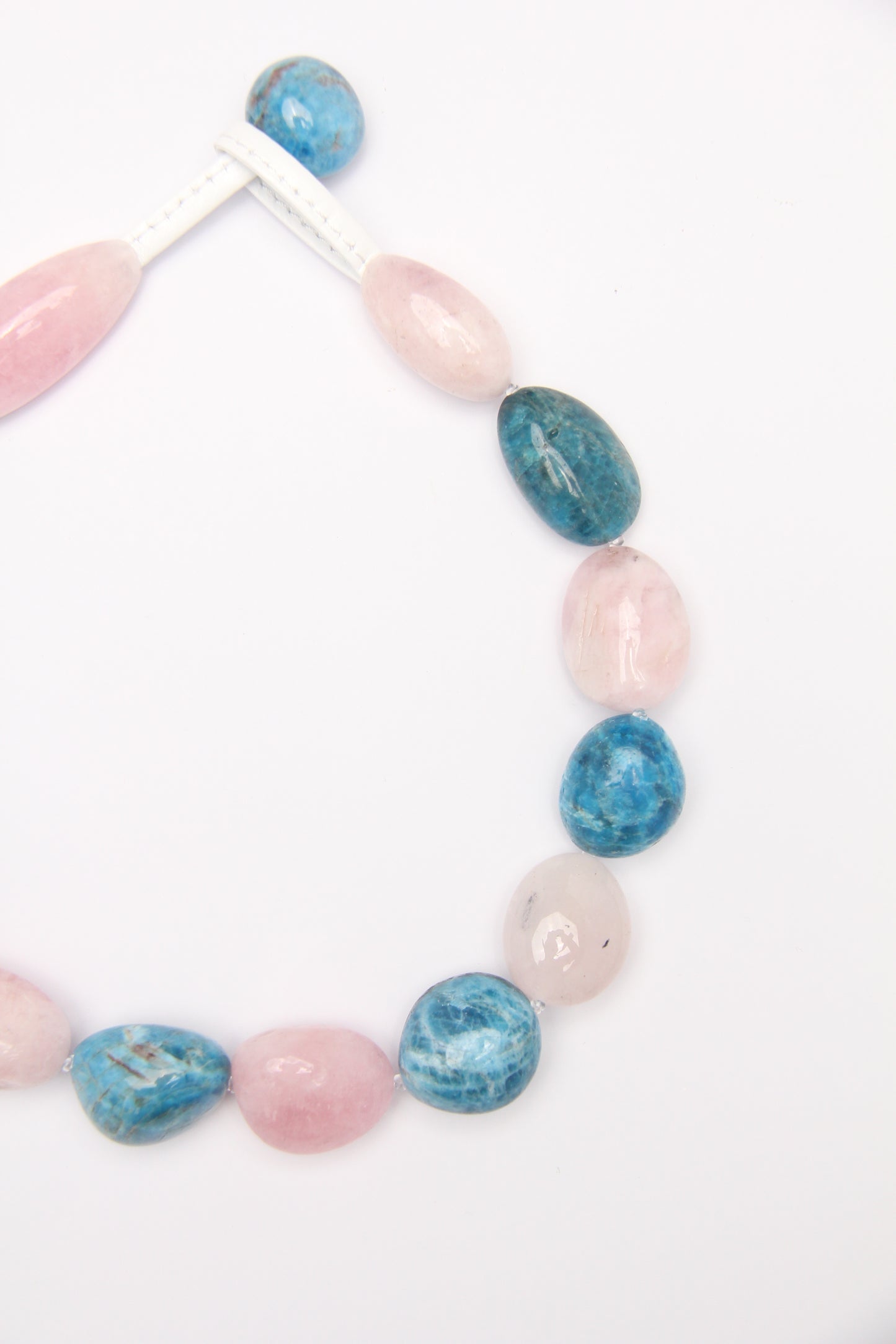 Necklace: morganite, blue apatite