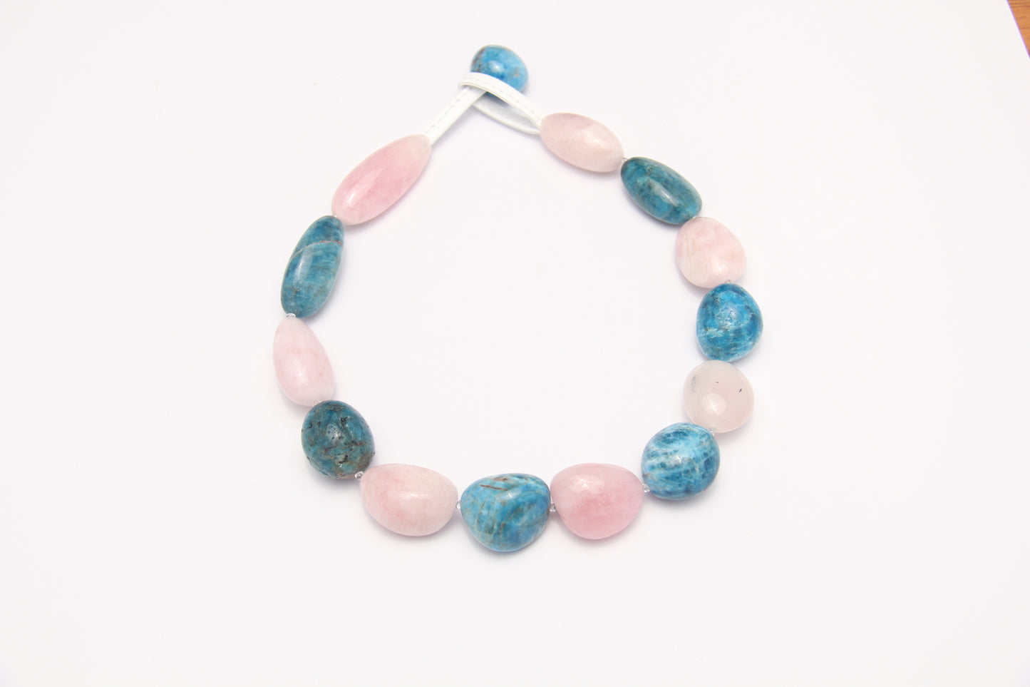 Necklace: morganite, blue apatite