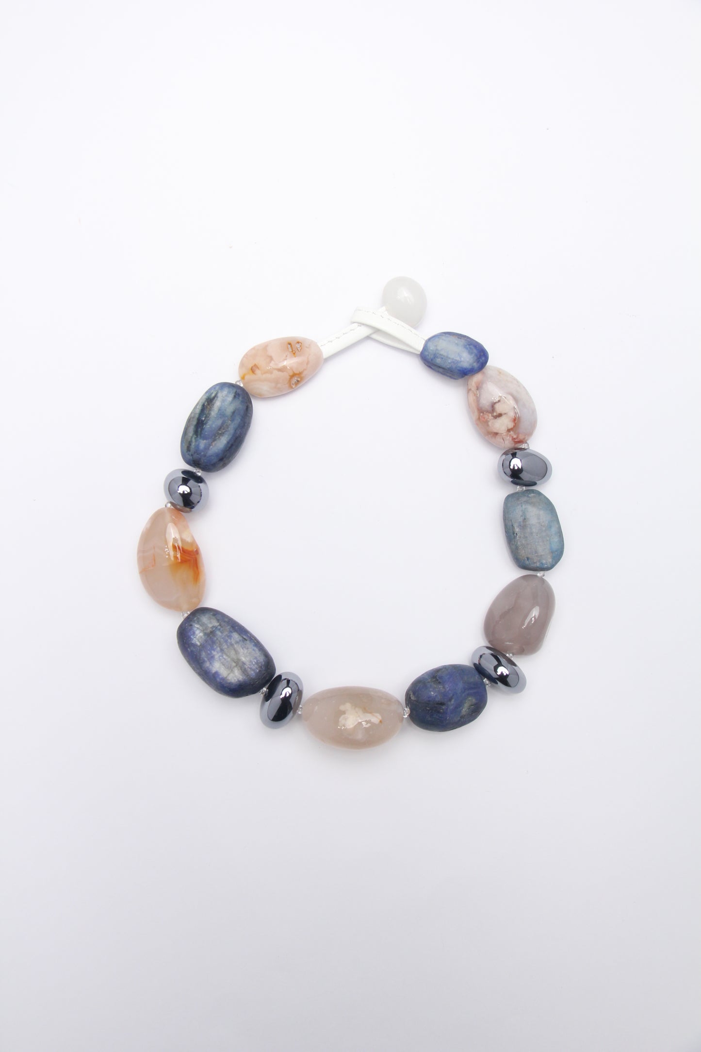 Necklace: kyanite, titanium magnet, rose chalcedony