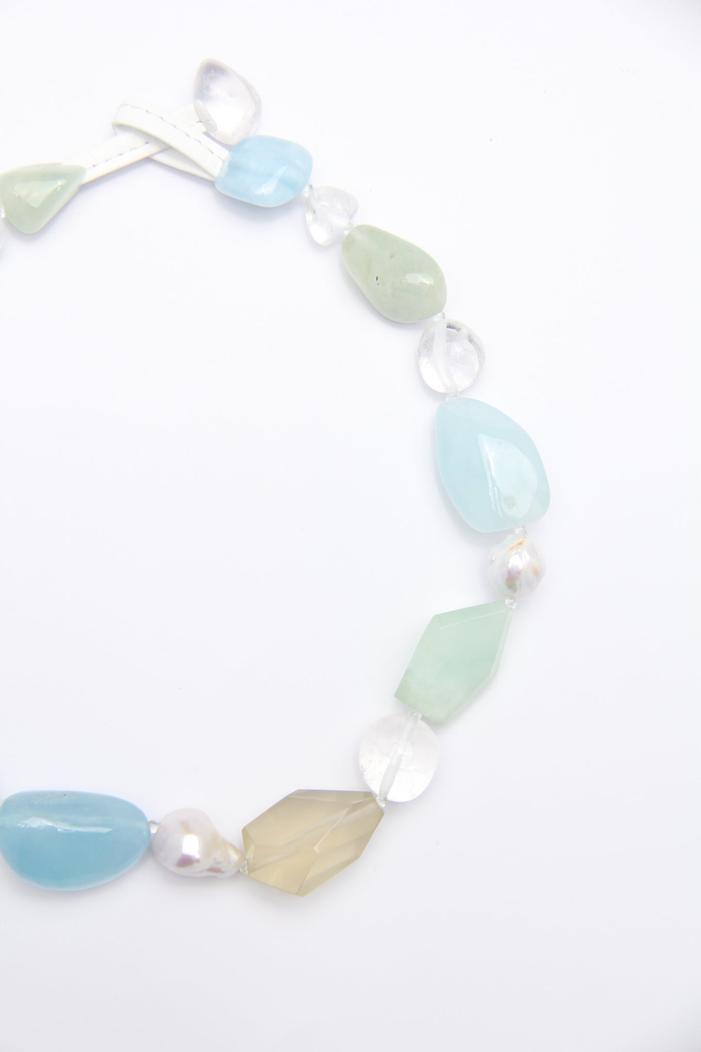 Necklace: citrine, morganite, aquamarine, quartz, pearls