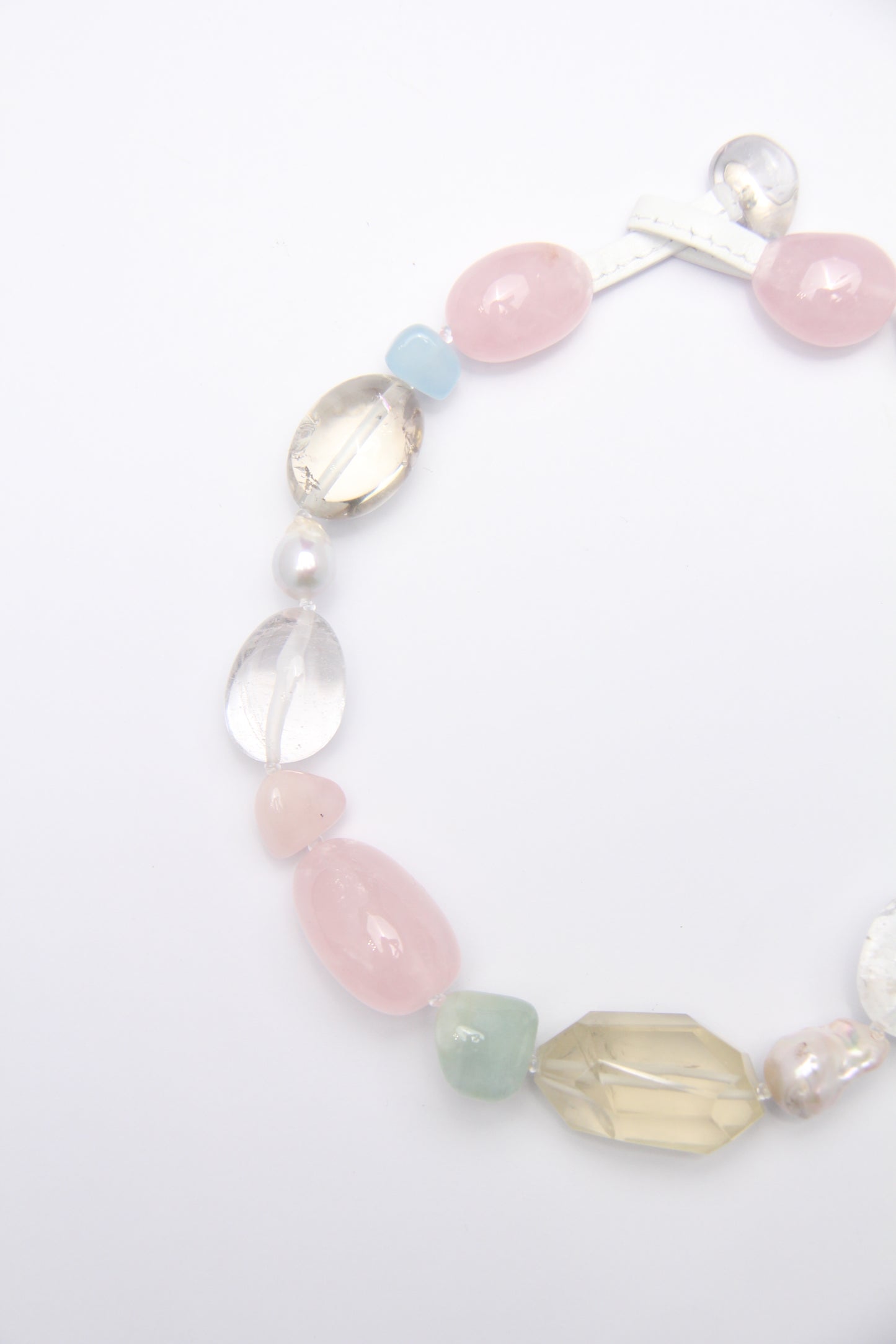 Necklace: citrine, rose quartz, morganite, pearls